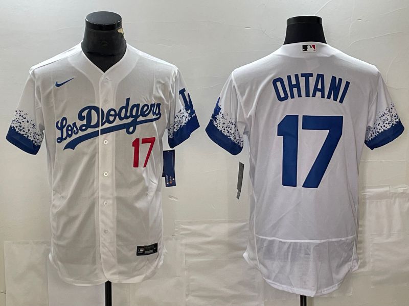 Men Los Angeles Dodgers #17 Ohtani White Nike Elite MLB Jersey style 4->los angeles dodgers->MLB Jersey